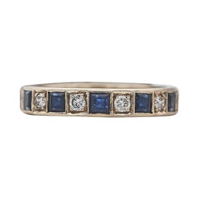 14k Yellow Gold Sapphire and Diamond Alternating Band Ring