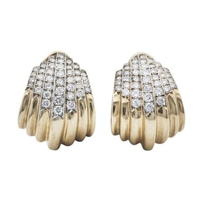 Pair of 14k Yellow Gold Diamond Earrings