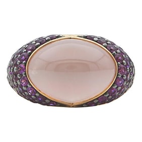 18k Yellow Gold Pink Sapphire and Chalcedony Ring