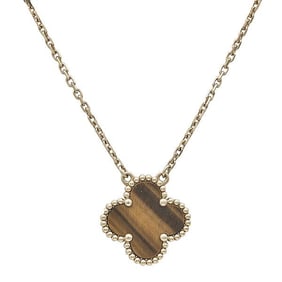 Van Cleef & Arpels Vintage Alhambra 18k Yellow Gold Tiger's Eye Pendant Necklace