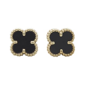 Pair of Van Cleef & Arpels Sweet Alhambra 18k Yellow Gold Onyx Earrings