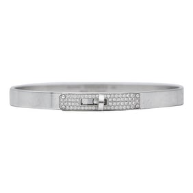 Hermes Kelly 18k White Gold Diamond Bangle Bracelet