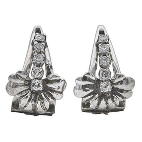 Pair of Silver Diamond Hoop Earrings