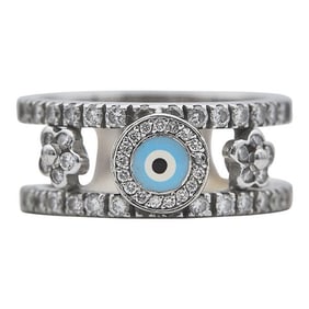 18k White Gold Diamond and Enamel Evil Eye Openwork Band Ring