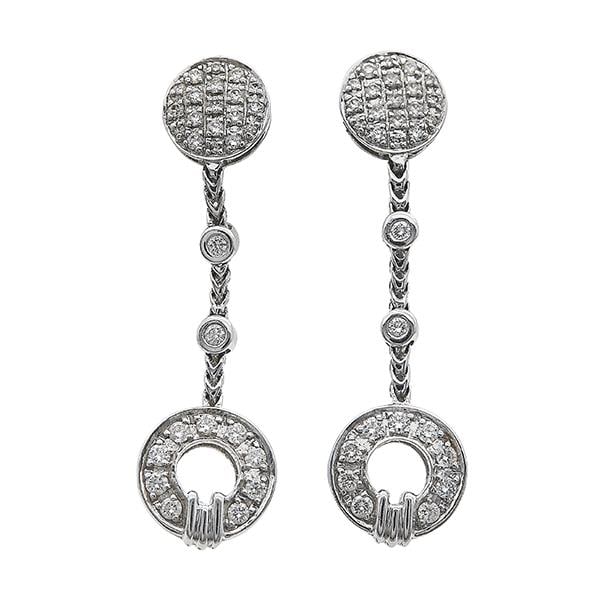 Pair of Di Modolo 18k White Gold Diamond Circle Drop Earrings: METAL: 18k White Gold. GEMSTONES: Diamonds approx. 0.78 ctw. MEASUREMENTS: 36mm x 10mm. MARKED: Di Modolo, 750, maker's mark. With 18k Gold backs. WEIGHT: 6.7 grams. Gemstones have not been graded