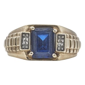 10k Yellow Gold Emerald-Cut Sapphire and Diamond Ring