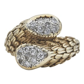 18k Yellow Gold Pavé-Set Diamond Textured Bypass Ring