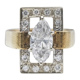 18k Yellow Gold Marquise Diamond Engagement Ring