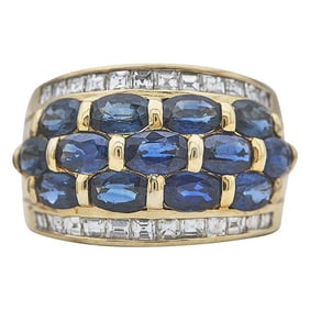 18k Yellow Gold Sapphire and Diamond Multi-Row Band Ring