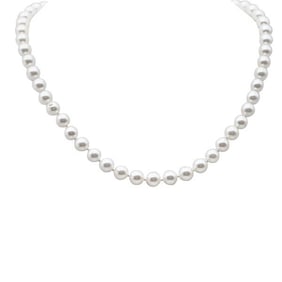 Pearl Necklace with 14k White Gold Diamond and Sapphire Floral Clasp