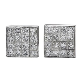Pair of 14k White Gold Diamond Square Stud Earrings
