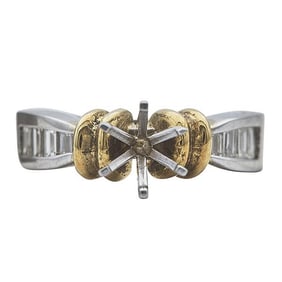 14k Yellow and White Gold Baguette-Shaped Diamond Engagement Ring Setting