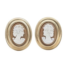 Pair of 14k Yellow Gold Cameo Earrings