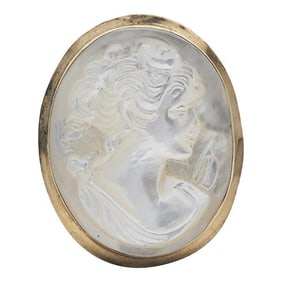 18k Yellow Gold Mother-of-Pearl Cameo Convertible Brooch Pendant