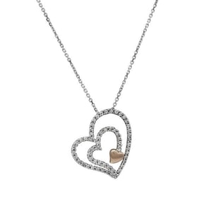 14k White and Rose Gold Diamond Heart Pendant Necklace