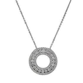 14k White Gold Diamond Circle Pendant Necklace