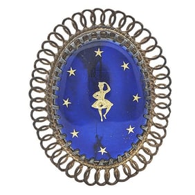14k Yellow Gold Enamel Dancer Convertible Brooch Pendant