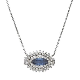 18k White Gold Sapphire and Diamond Pendant Necklace