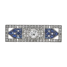 Art Deco Platinum Diamond and Sapphire Brooch Pin