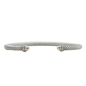 David Yurman Classic Cable 18k Yellow Gold and Sterling Silver Diamond Accent Cuff Bracelet
