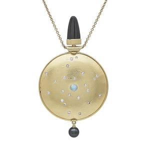 Banzhaf 18k Yellow Gold Multi-Gem Set Environmental Medicine Rattle Pendant Necklace
