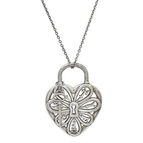 Tiffany & Co. Sterling Silver Heart Lock and Key Pendant Necklace