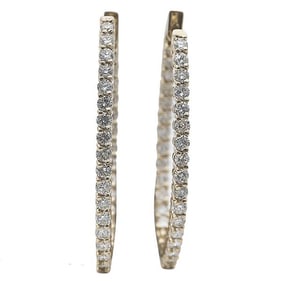 Pair of 14k Yellow Gold Diamond Hoop Earrings