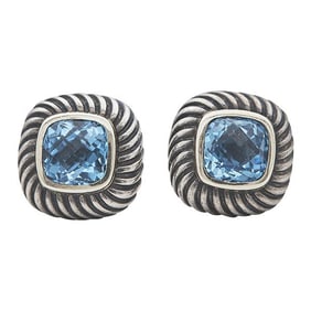 Pair of David Yurman Cable Sterling Silver and 14k Yellow Gold Topaz Stud Earrings