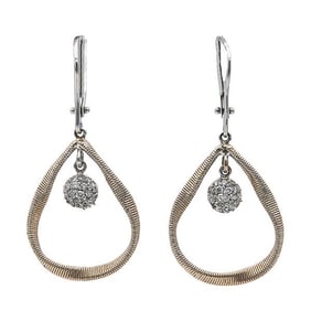 Pair of 14k White and Rose Gold Loop Diamond Drop Earrings