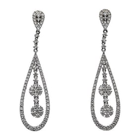 Pair of 18k White Gold Diamond Openwork Teardrop Earrings