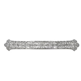 18k White Gold Filigree Diamond Bar Brooch Pin