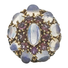 14k Gold Opal and Tourmaline Tiered Dome Cocktail Ring