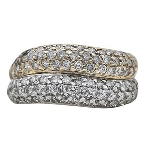 14k Yellow and White Gold Pavé-Set Diamond Two Row Band Ring