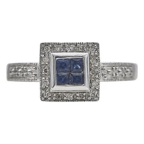 14k White Gold Sapphire and Diamond Illusion Ring