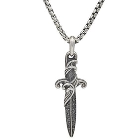 David Yurman Waves Dagger Amulet Sterling Silver Black Diamond Charm Pendant Necklace