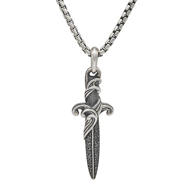 David Yurman Waves Dagger Amulet Sterling Silver Black Diamond Charm Pendant Necklace (1 of 4)