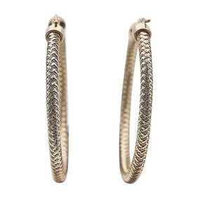Pair of Roberto Coin 18k Yellow Gold Textured Hoop Earrings