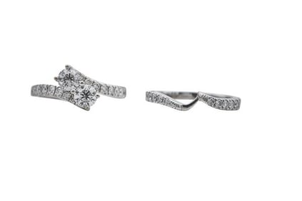 14k White Gold Diamond Bypass Engagement Ring and Matching Wedding Band Set