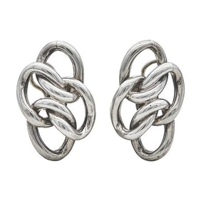 Pair of Sterling Silver and 18k White Gold Chunky Knot Earrings