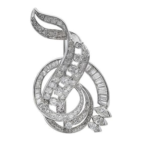 Midcentury Platinum Diamond Brooch