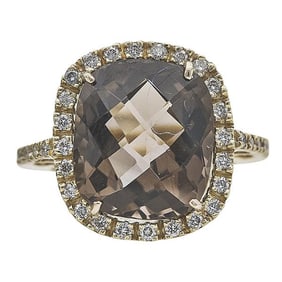 18k Yellow Gold Topaz and Diamond Halo Cocktail Ring
