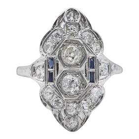 Art Deco Platinum Diamond and Sapphire Ring