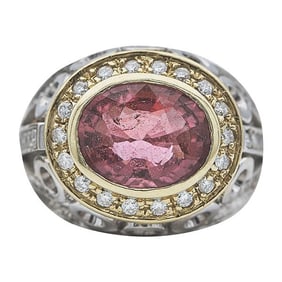 18k White and Yellow Gold Pink Tourmaline and Diamond Ring