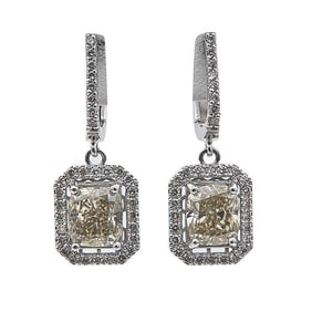 Pair of 14k White Gold Diamond Halo Drop Earrings