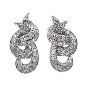 Pair of Platinum Diamond Knot Earrings