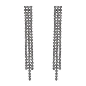 Pair of 14k White Gold Diamond Fringe Three Row Drop Earrings