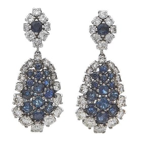 Pair of 14k White Gold Sapphire and Diamond Drop Earrings