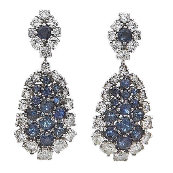 Pair of 14k White Gold Sapphire and Diamond Drop Earrings (1 of 3)