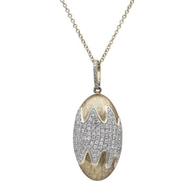 14k Yellow Gold Diamond Egg Pendant Necklace