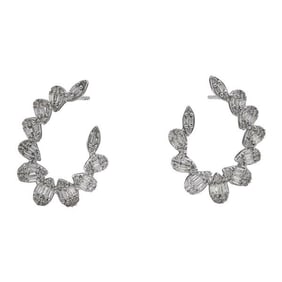 14k White Gold Diamond Open Hoop Earrings